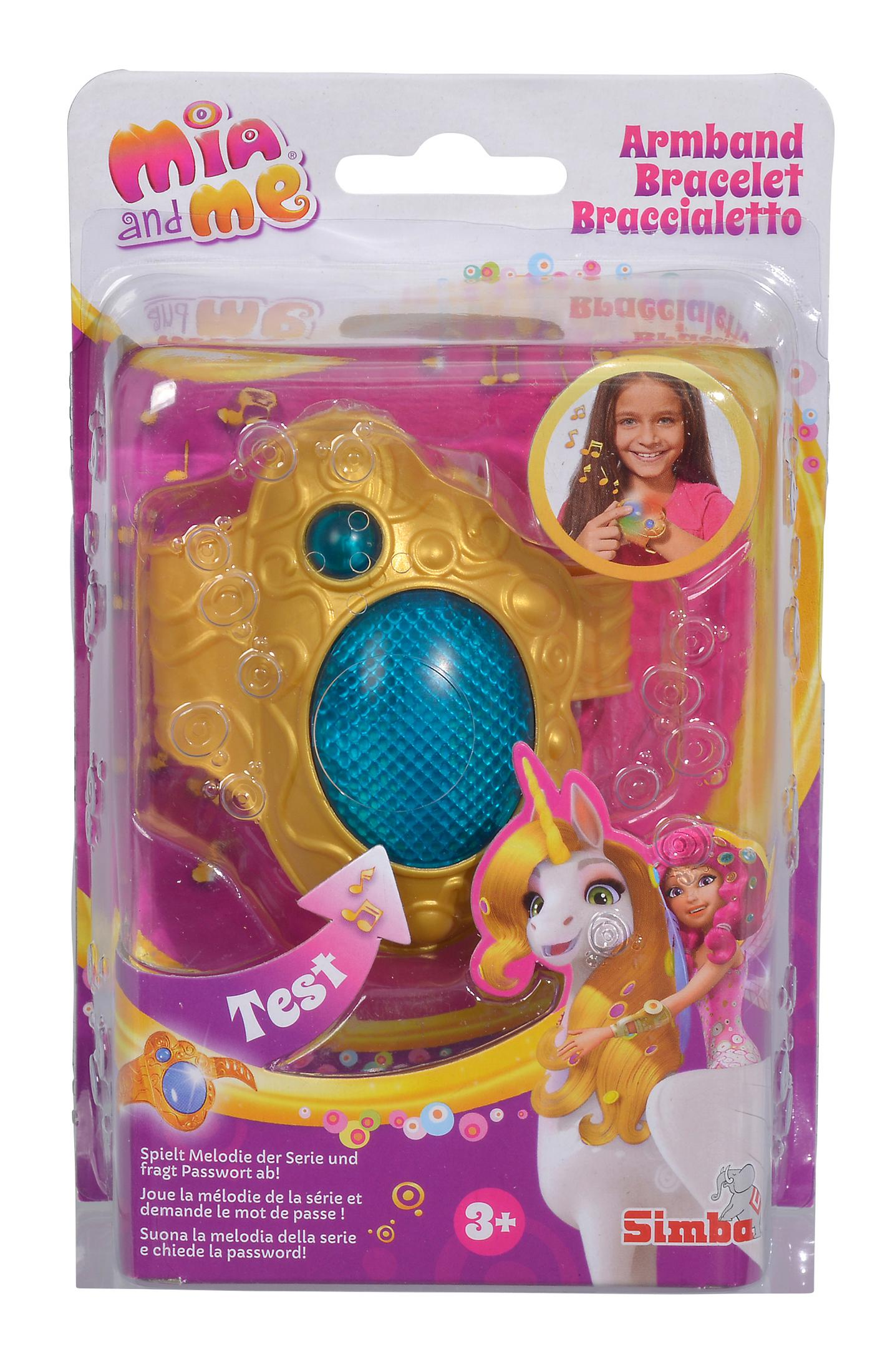Mia and Me Armband mit Einhorn und Mia Figur in Verpackung, leuchtet.