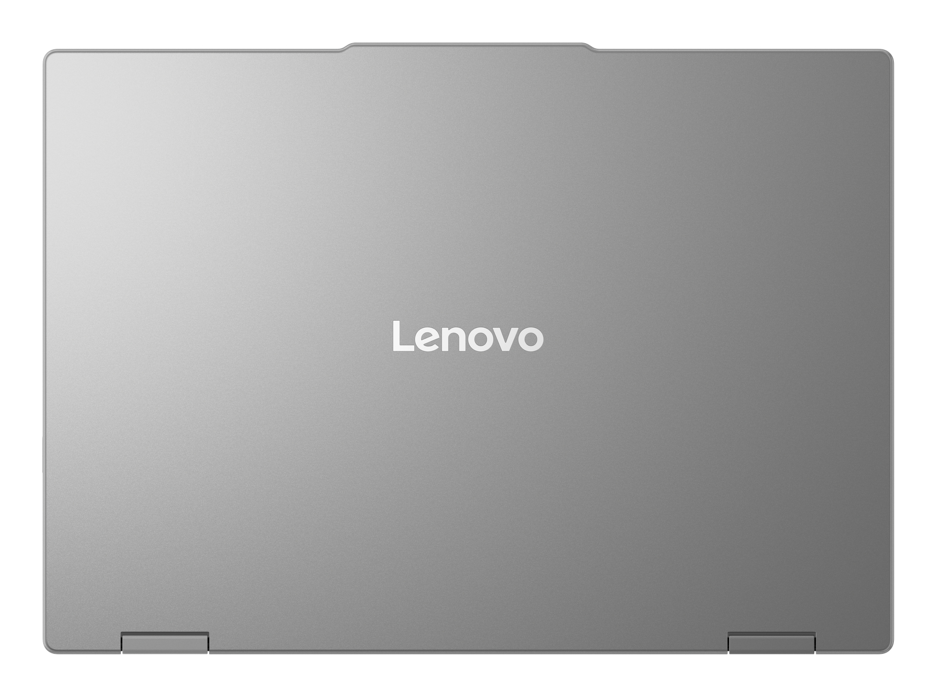 Geschlossener grauer Lenovo Laptop mit dem Logo in der Mitte.