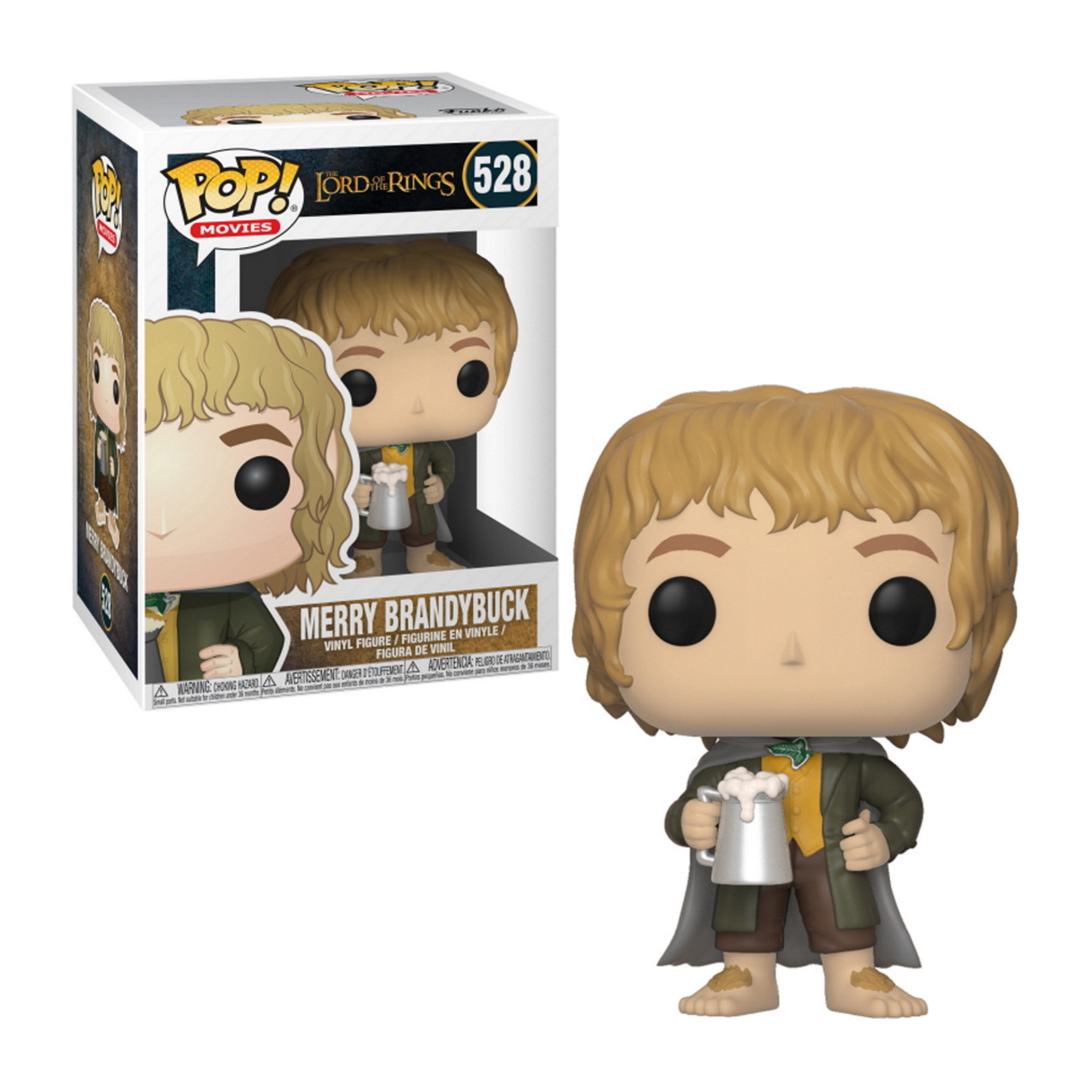 Ein Funko Pop Vinyl von Merry Brandybuck mit blondem Haar, der einen Krug hält.