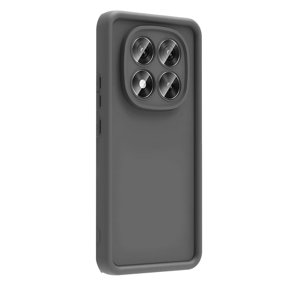 Kare kesimli dört kamera lensli gri telefon kılıfı.