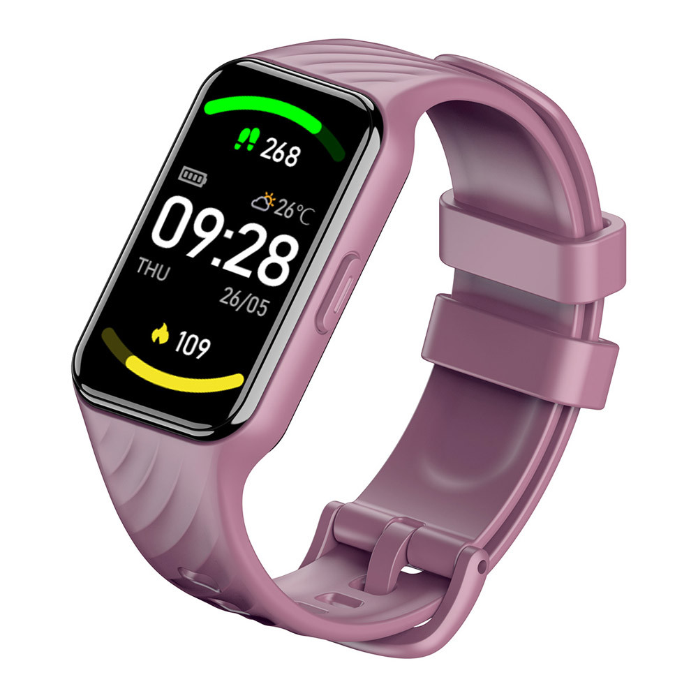 Smartwatch viola: 09:28, gio 26/05, 268 passi, 26°C, 109 calorie.