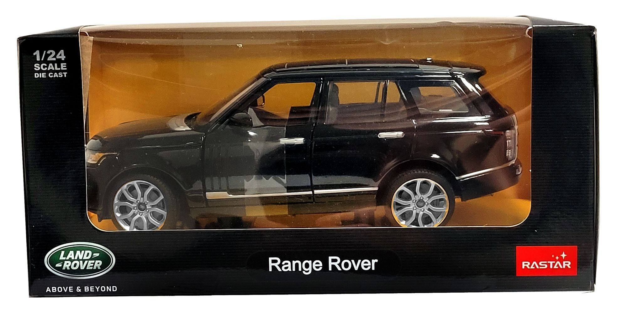 Czarny Range Rover zabawkowy samochód w pudełku, skala 1/24, Rastar.