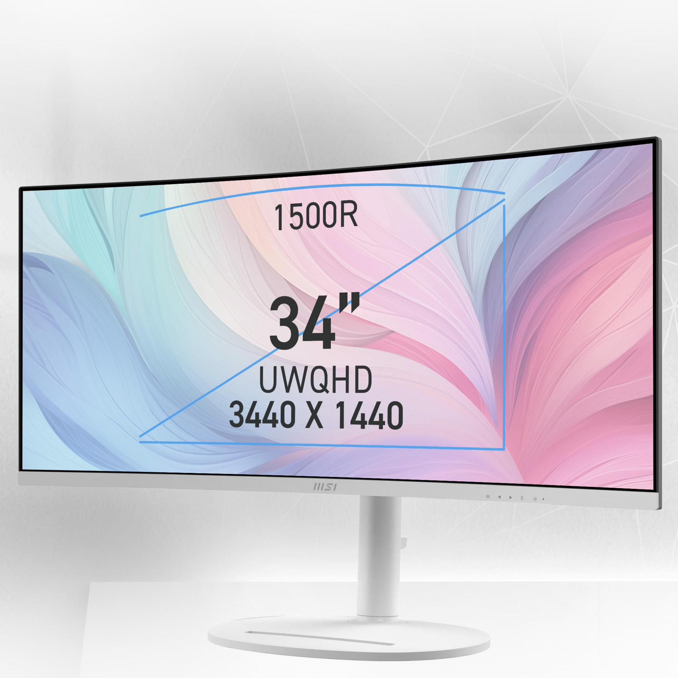 Un monitor UWQHD curvo da 34 pollici con curvatura 1500R, risoluzione 3440x1440.