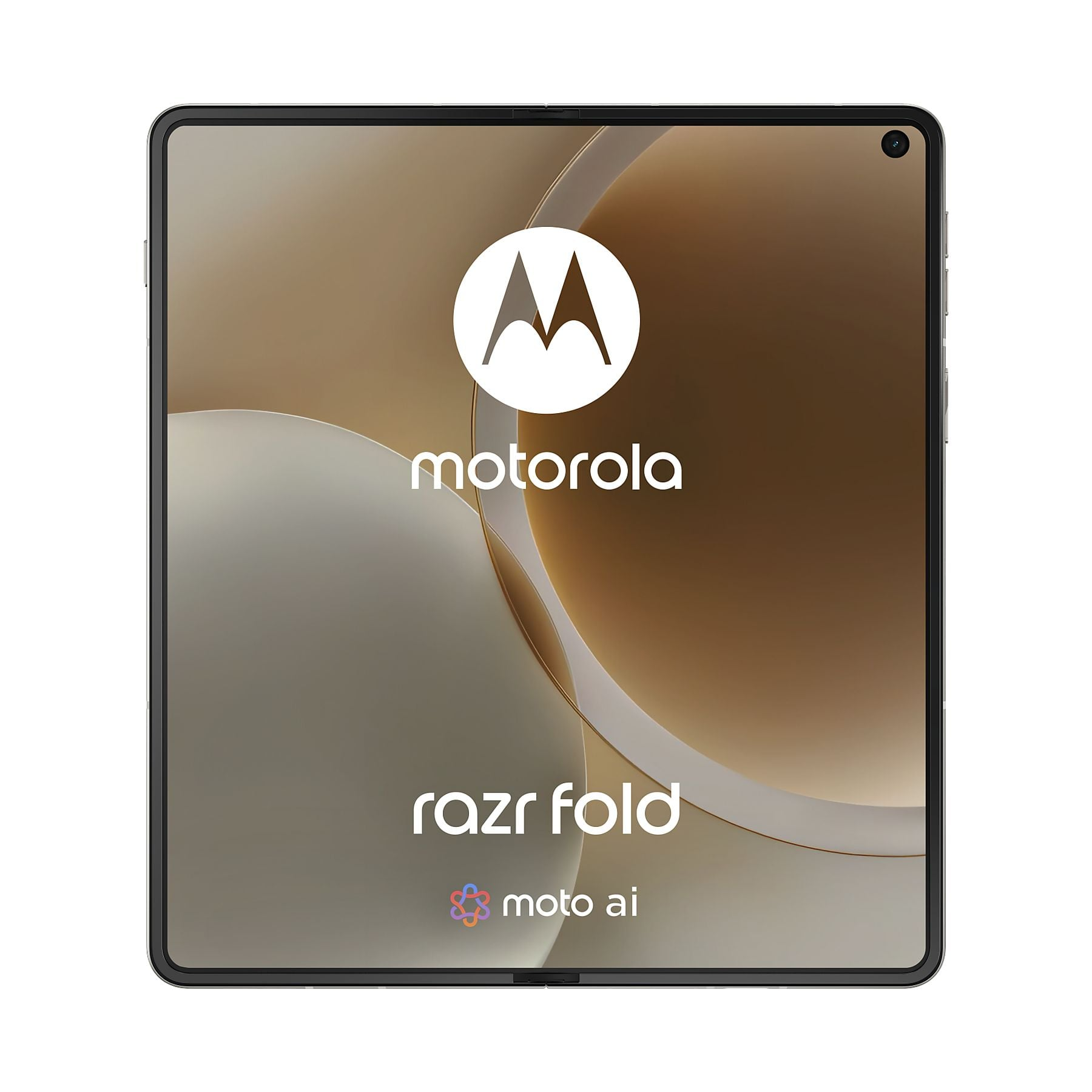 Un telefono Motorola Razr Fold aperto con logo e testo Motorola.