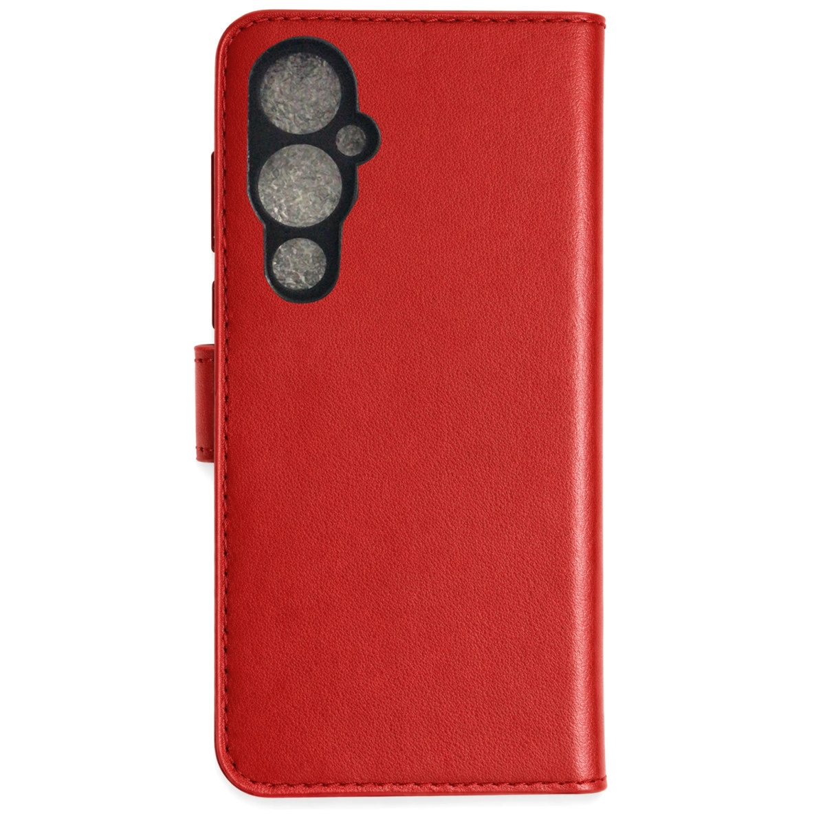 Kamera kesimli kırmızı deri telefon kılıfı.