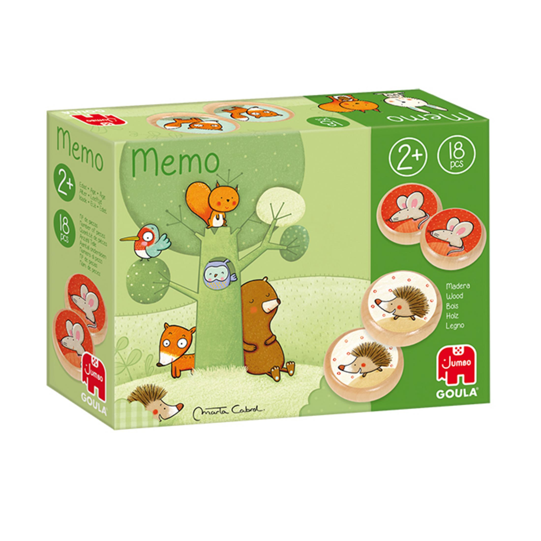 Caja de un juego de memoria con animales del bosque y ratones, 2+ años, 18 piezas.