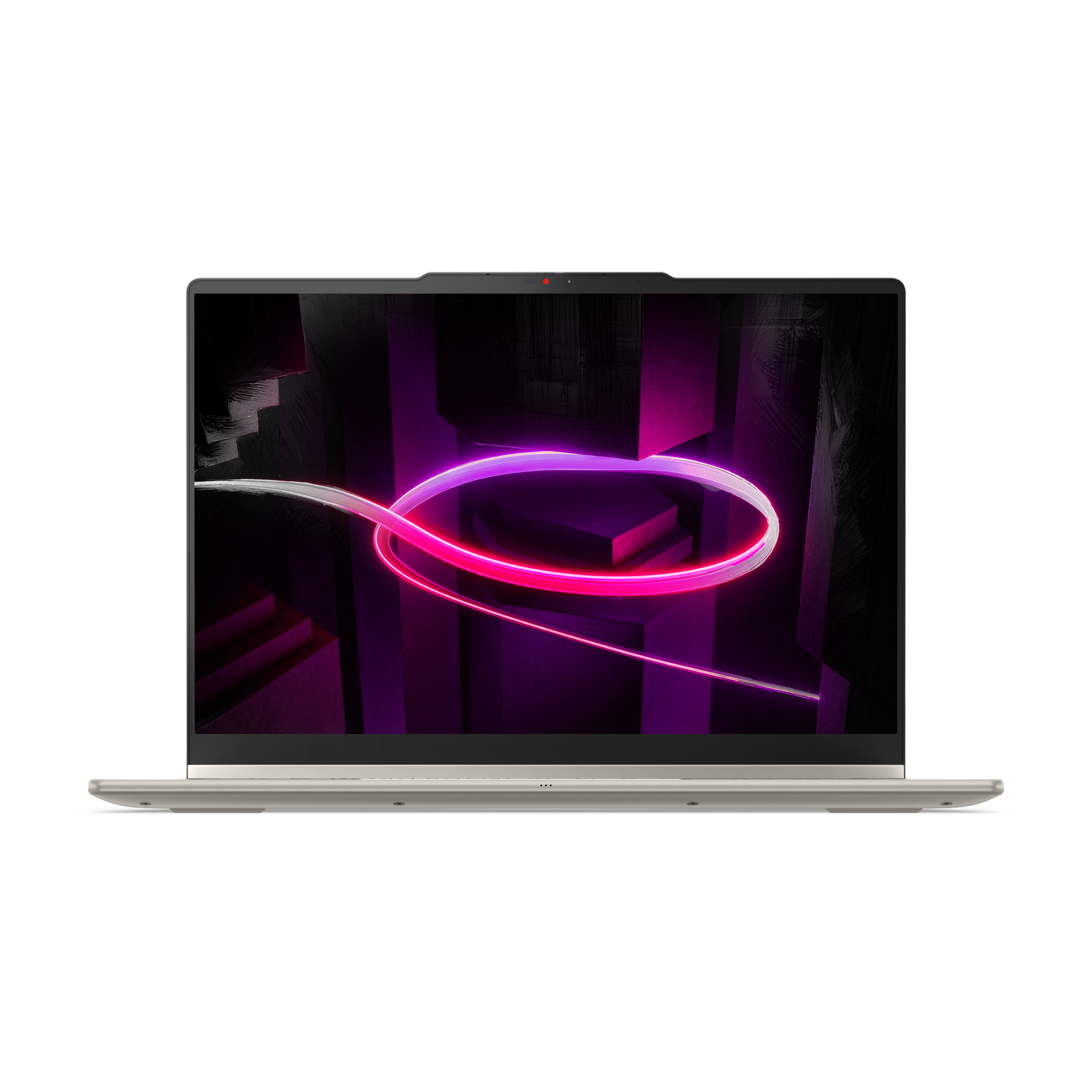 Ein geöffneter Laptop mit einem abstrakten, neonfarbenen Hintergrund auf dem Bildschirm.