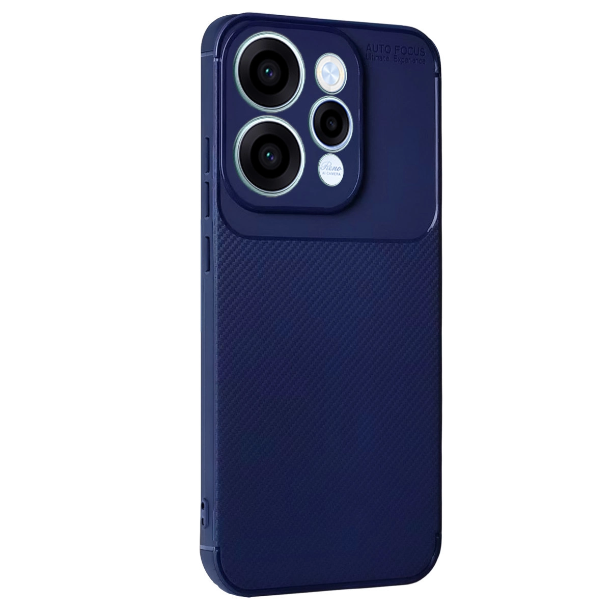 Kamera adası ve karbon desenli lacivert telefon kılıfı.