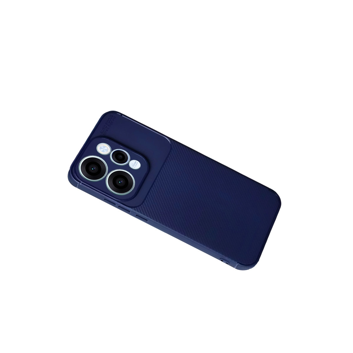 Karbon dokulu, gece mavisi telefon kılıfı ve kamera lens açıklığı.
