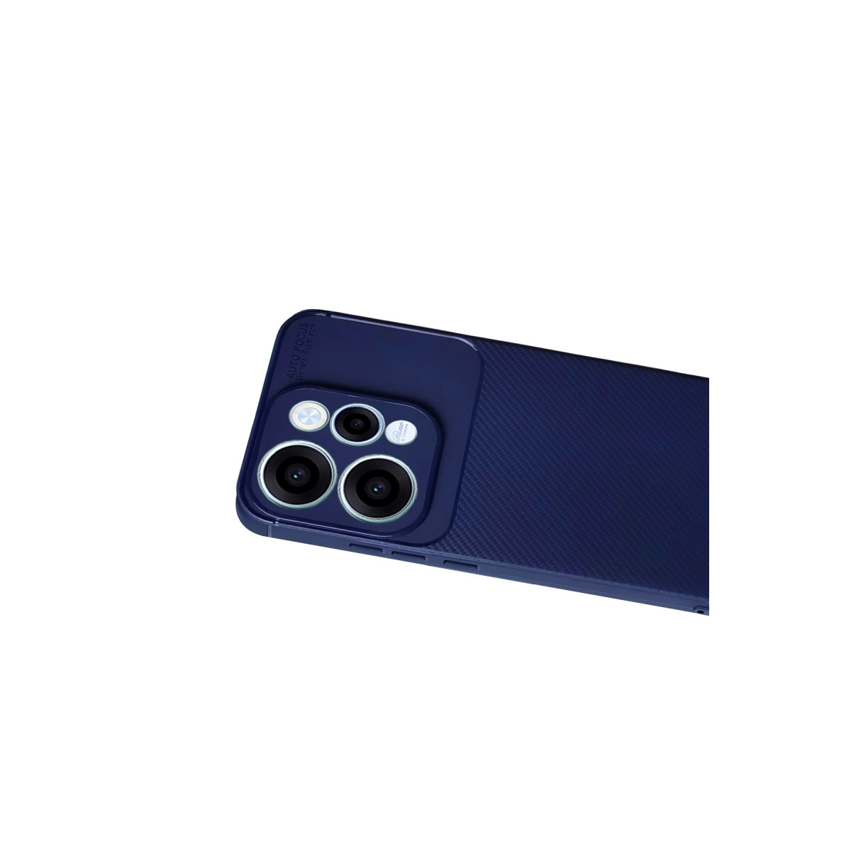 Karbon fiber dokulu, üçlü kameralı lacivert telefon kılıfı.