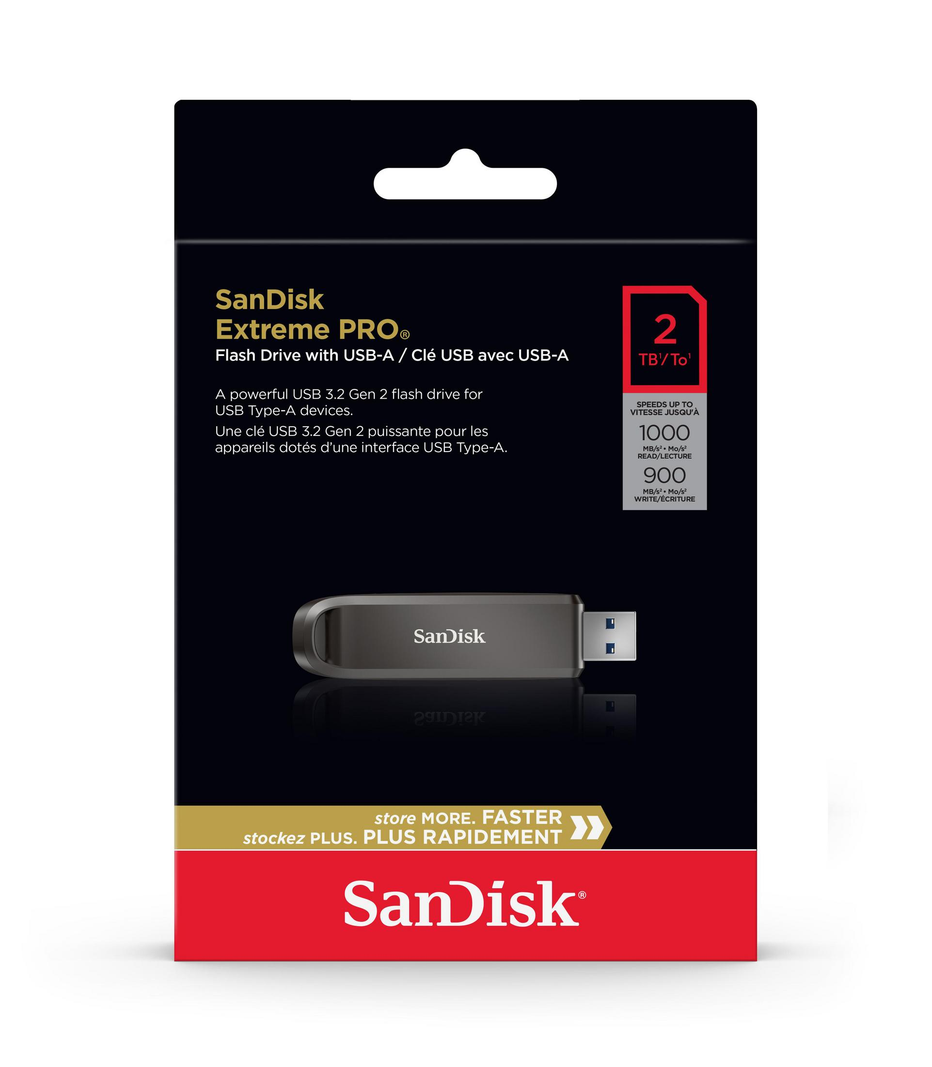 SanDisk Extreme PRO 2TB Flash Drive USB 3.2 Gen 2 con connettore USB-A.