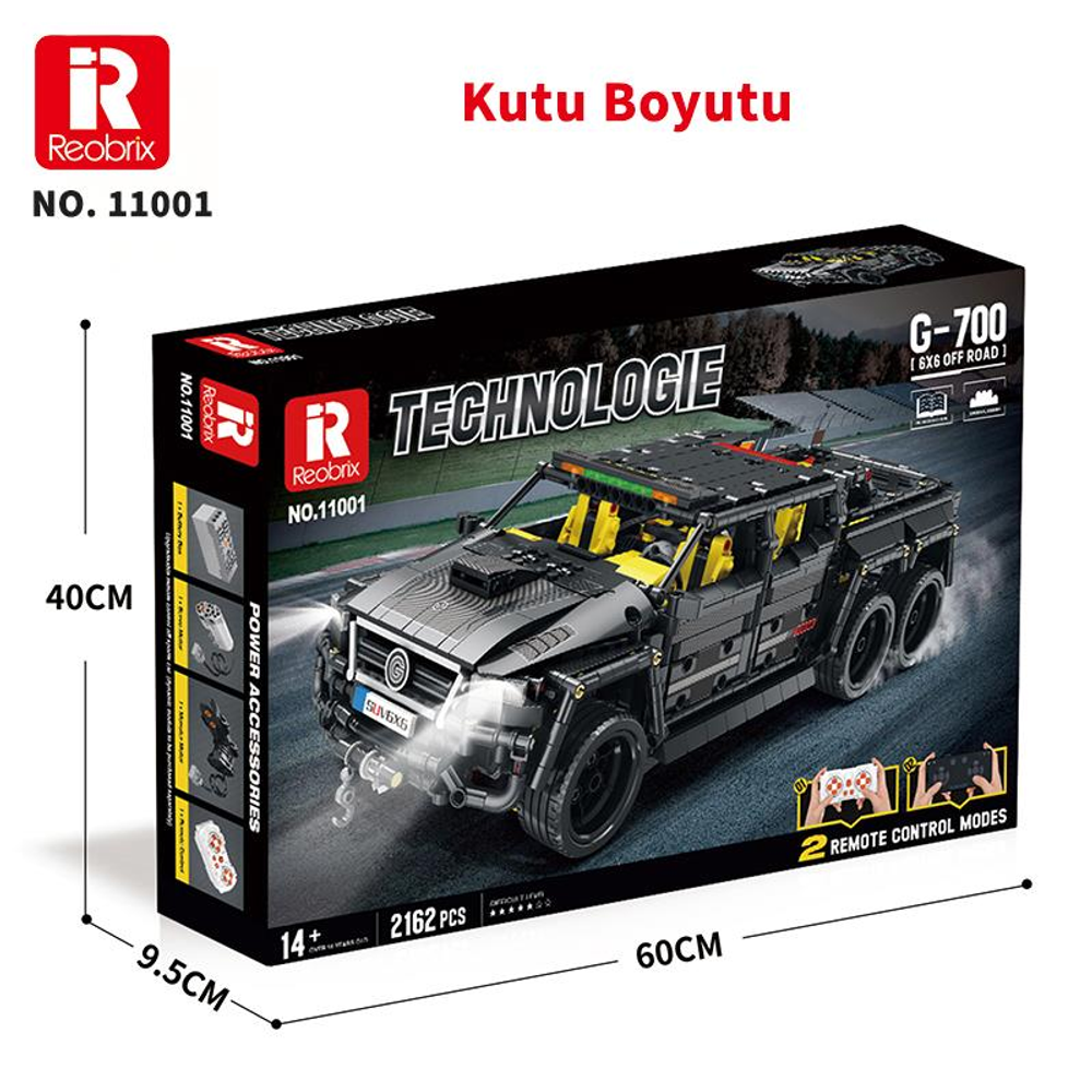 Sarı detaylı siyah arazi aracı kutusu, 6x6, 2162 parça.