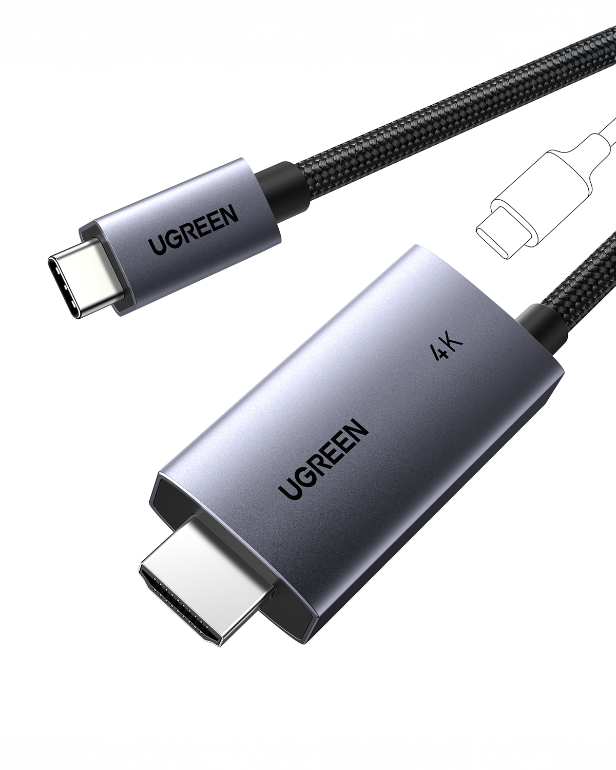 UGREEN kablo, USB-C ve HDMI konektörlü, 4K uyumlu.