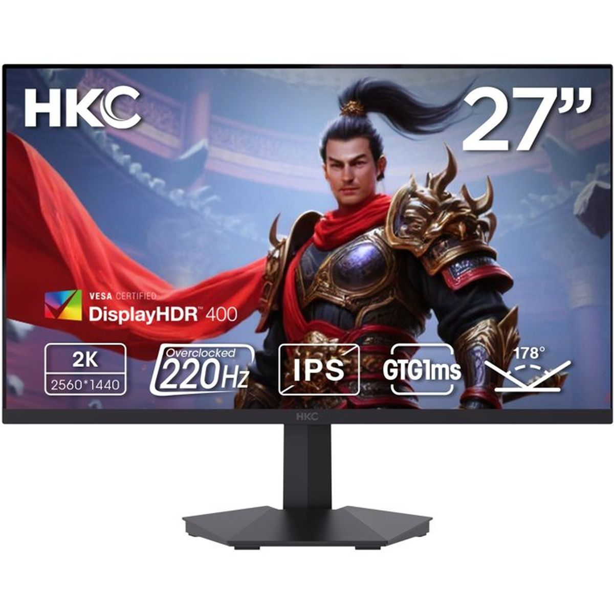 Monitor HKC da 27 pollici con guerriero in stile asiatico, 2K, 220Hz, HDR.