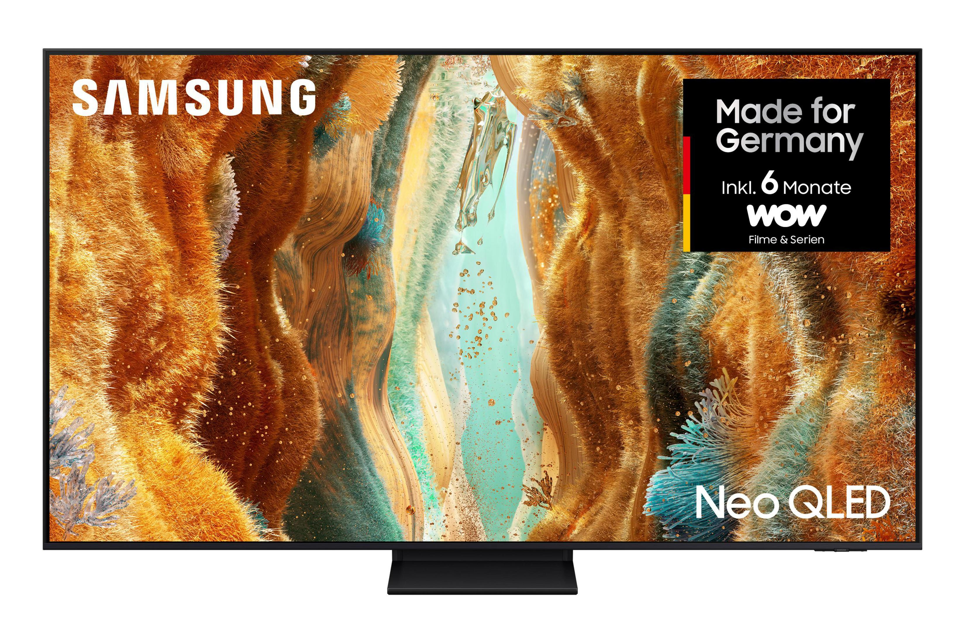 TV Samsung Neo QLED con visual astratto e colorato e logo "Made for Germany".