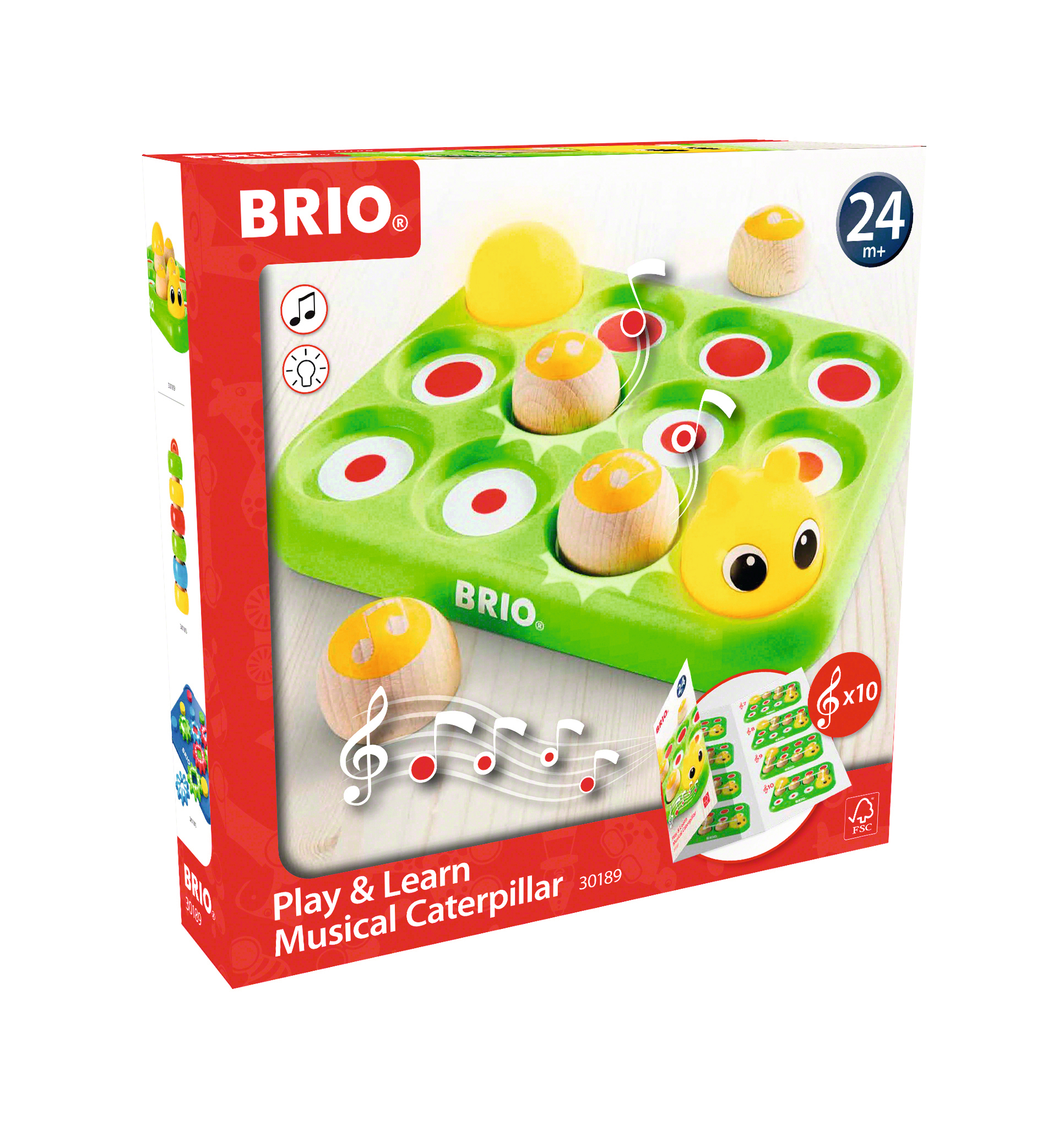 BRIO Spielzeug: Spielzeug-Raupe mit Noten und Knöpfen.