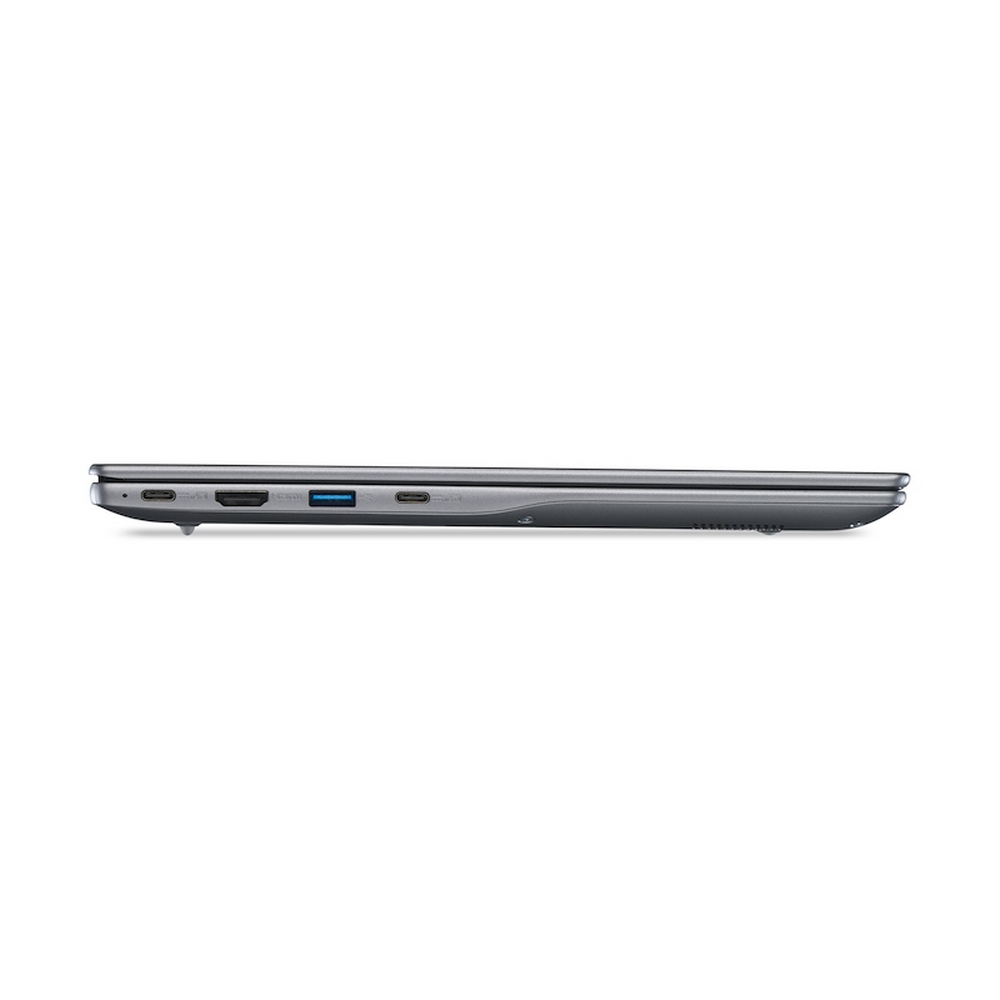 Lato di un laptop chiuso che mostra le porte: USB-C, HDMI, USB-A