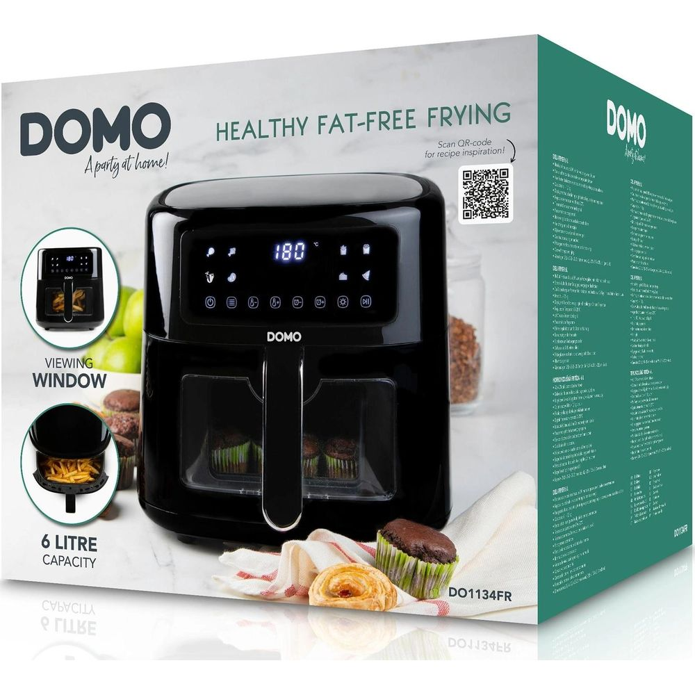 Friggitrice ad aria Domo nera con finestra, capacità 6 litri.