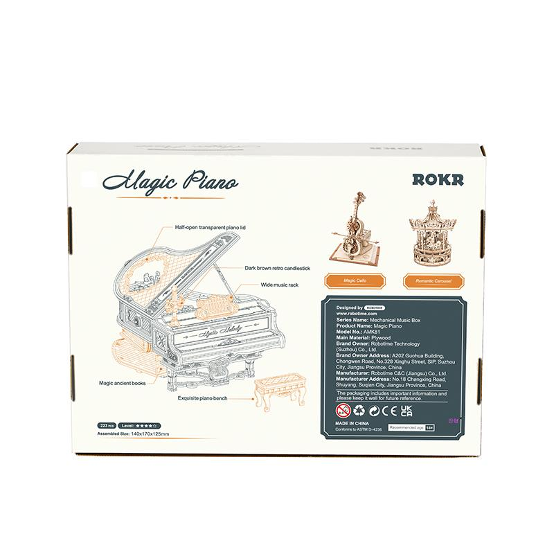 Emballage d'un kit modèle 'Magic Piano' avec illustration détaillée.