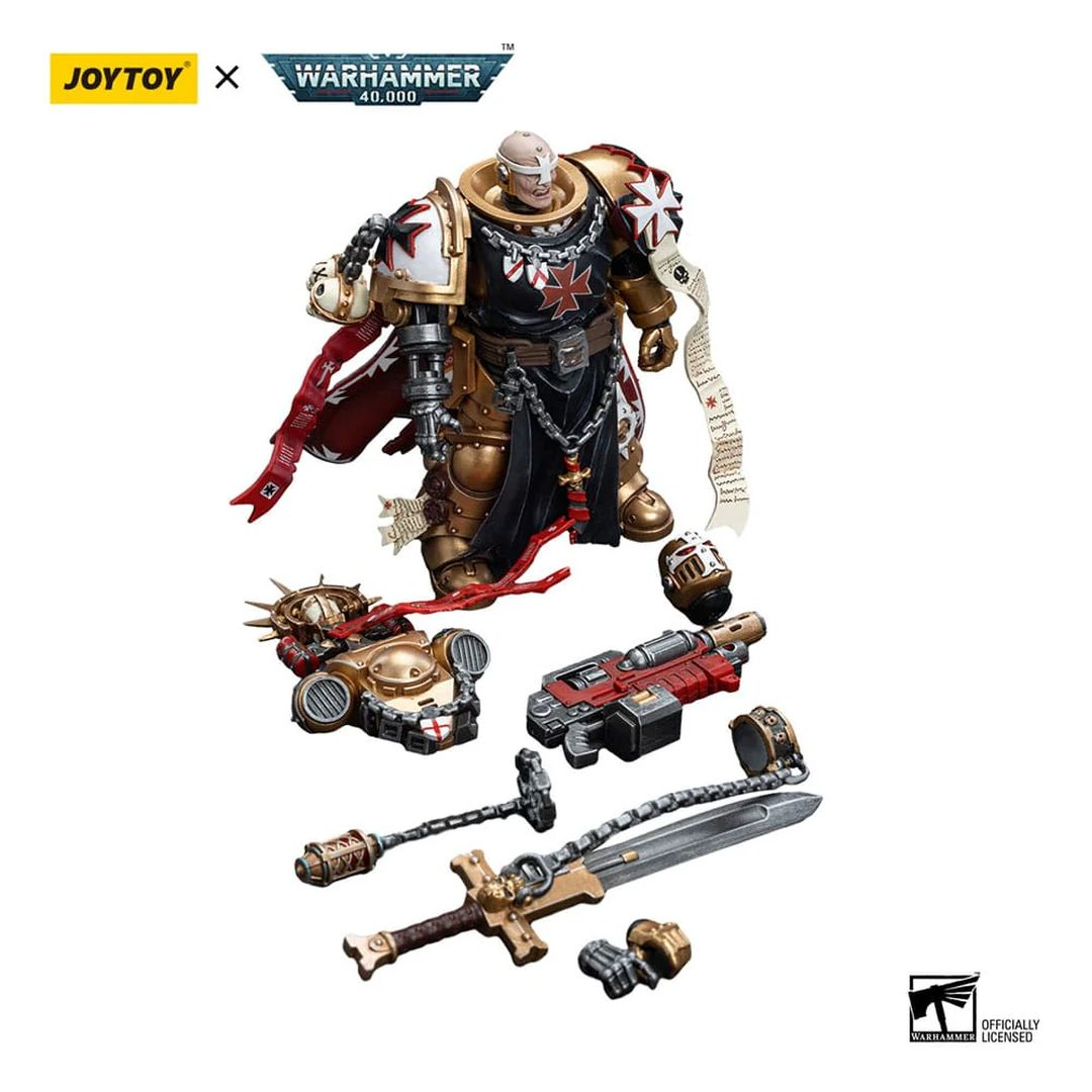 Figurka Warhammer 40,000 z akcesoriami, w tym pistoletem i mieczem.
