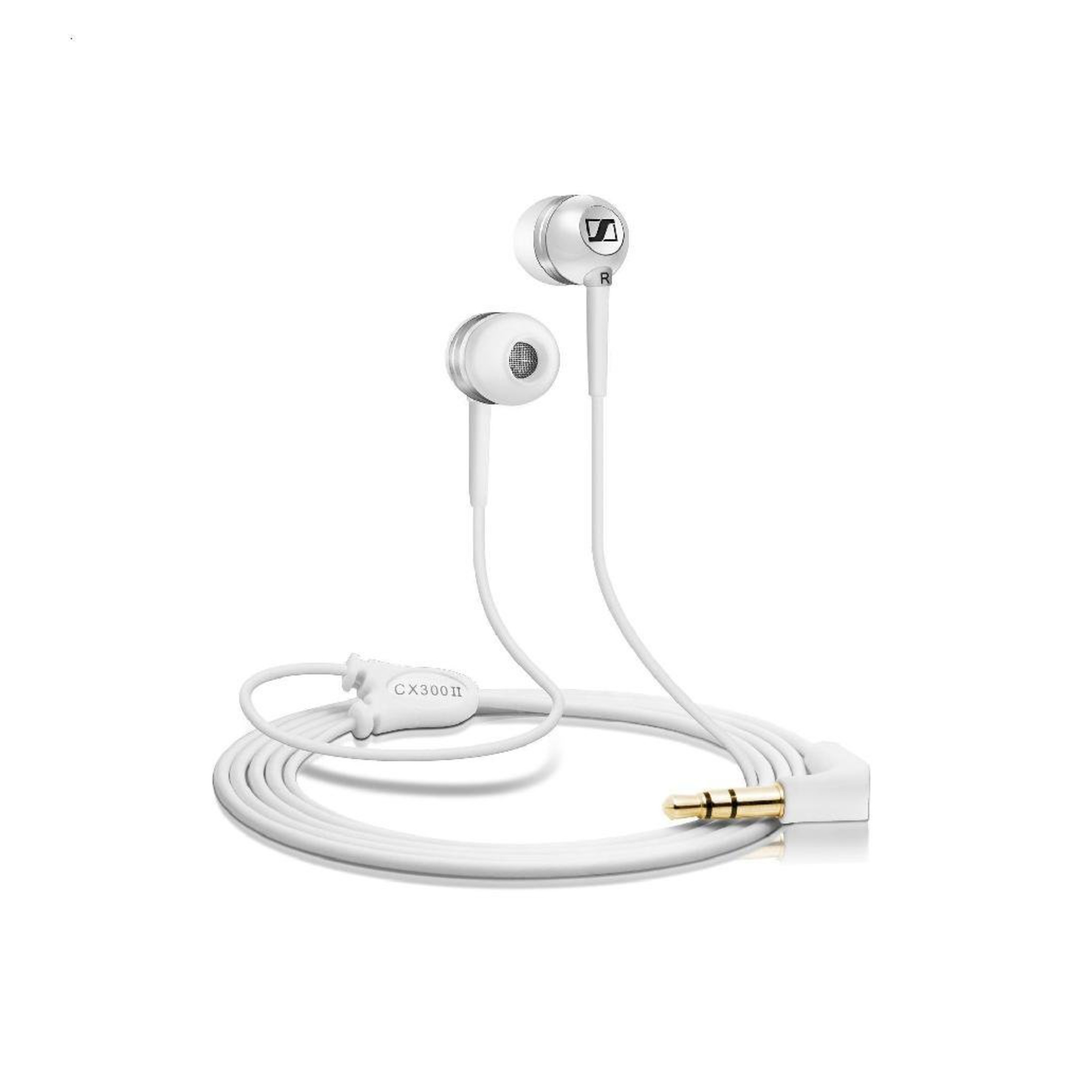 Auricolari bianchi con accenti argentati e spina angolata.