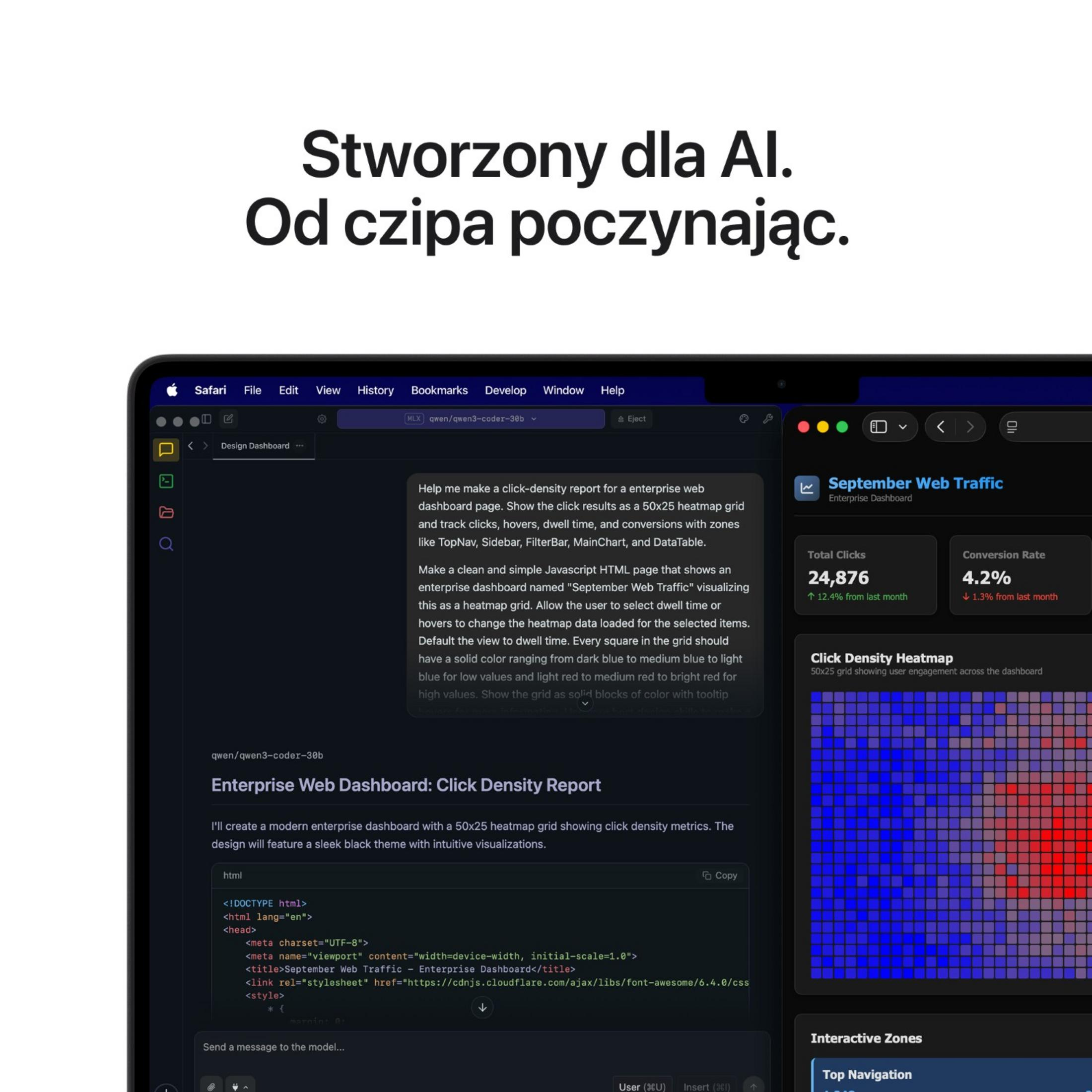 Un ordinateur portable affiche un tableau de bord de trafic web avec une heatmap.