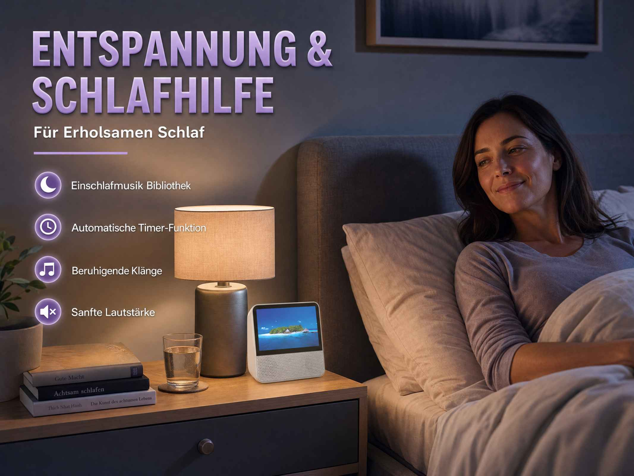 Entspannung & Schlafhilfe mit Musik, Timer, Klängen & Lautstärkeoptionen.