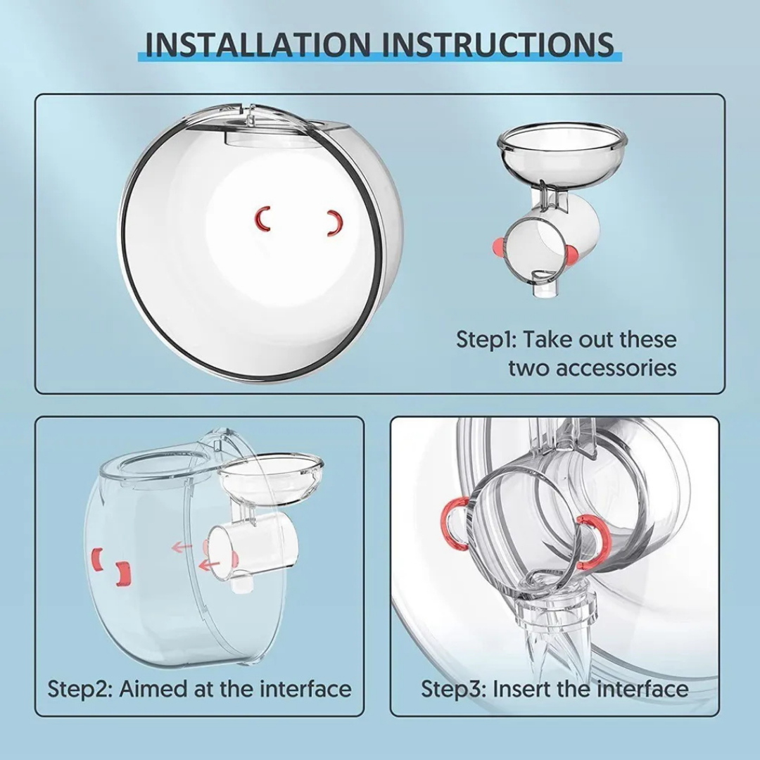 Installationsanleitung für Milchpumpenzubehör in drei Schritten.