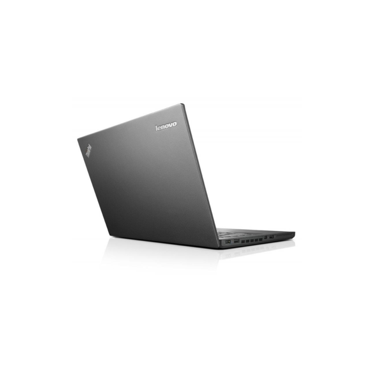 Ein geschlossener grauer Lenovo ThinkPad Laptop auf weißem Hintergrund.