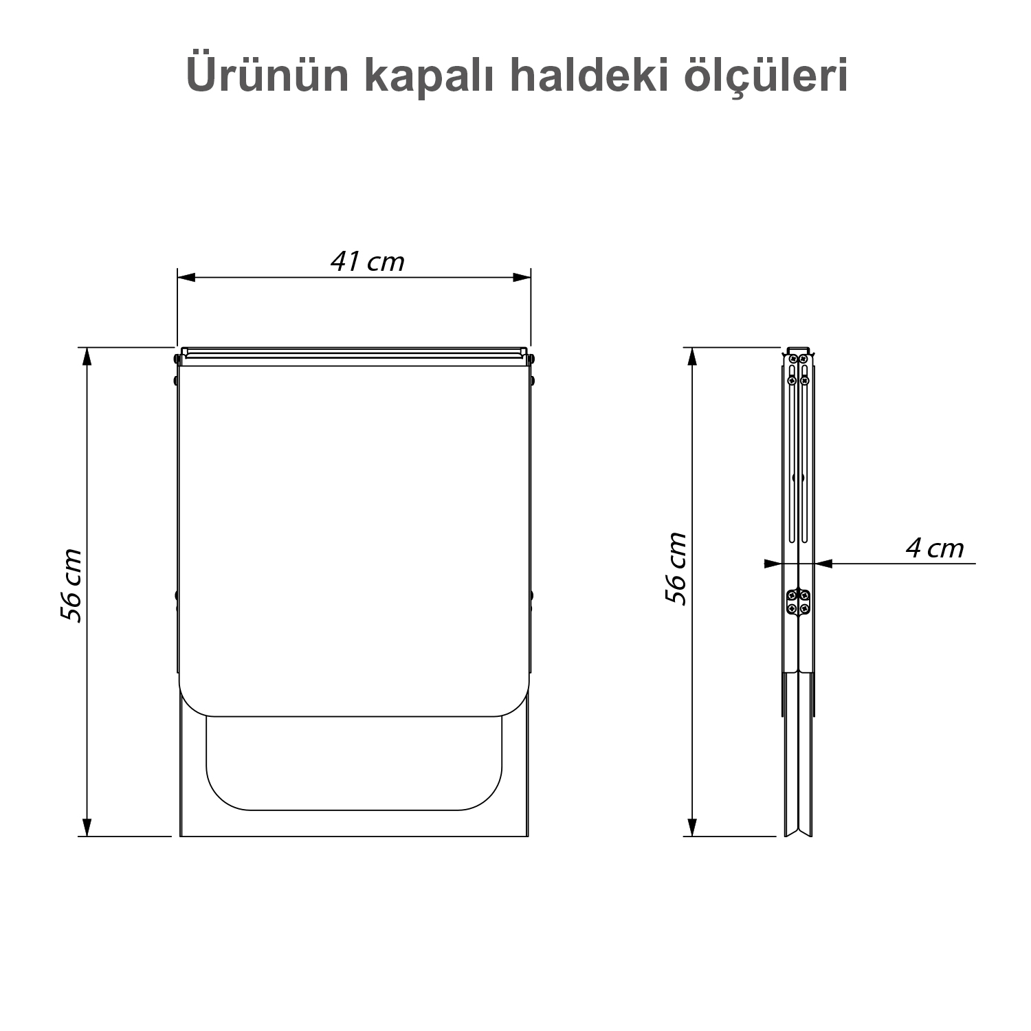 Diyagram ölçüleri gösterir: 41cm genişlik, 56cm yükseklik, 4cm derinlik.