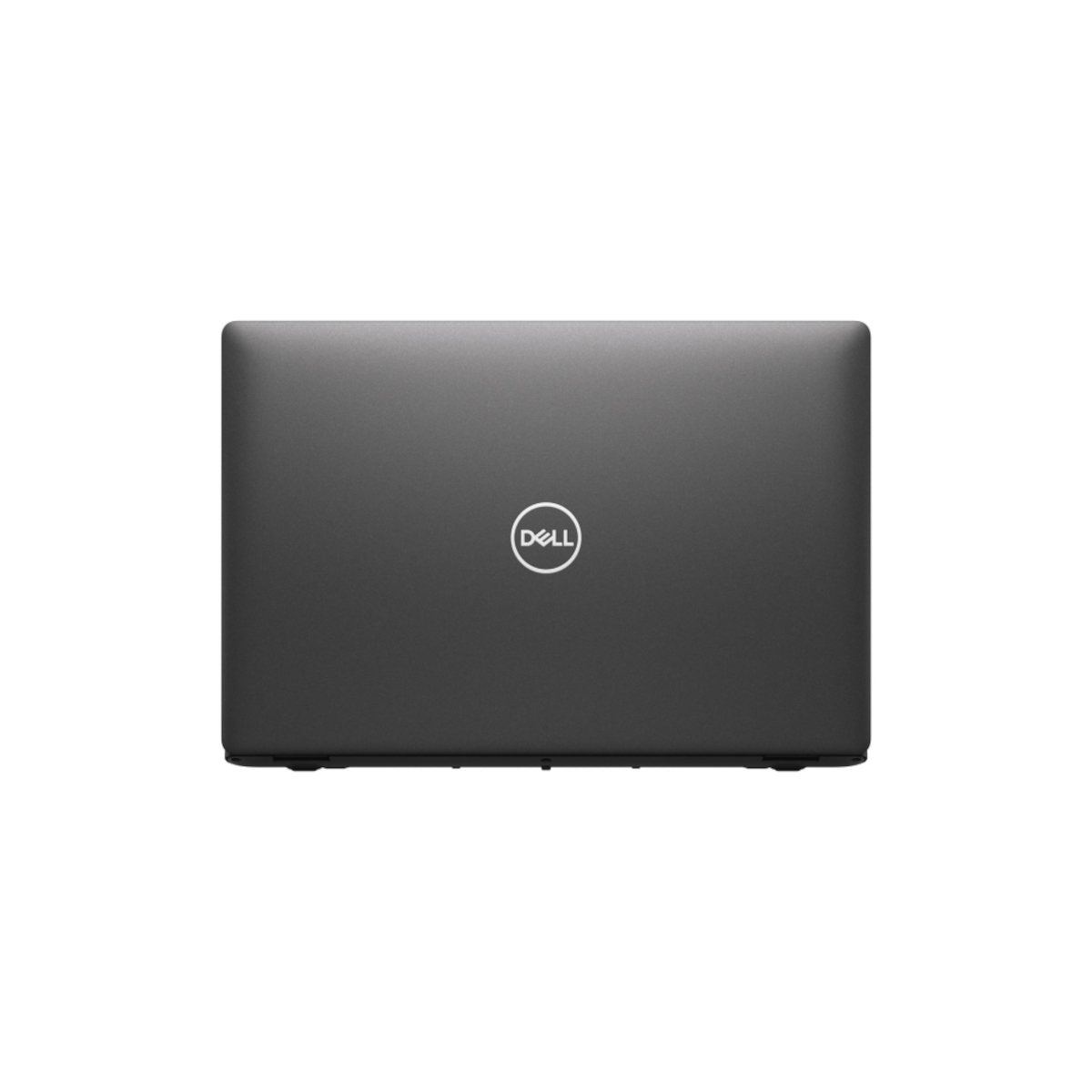 Geschlossener grauer Dell Laptop von oben, mit dem Dell-Logo in der Mitte.
