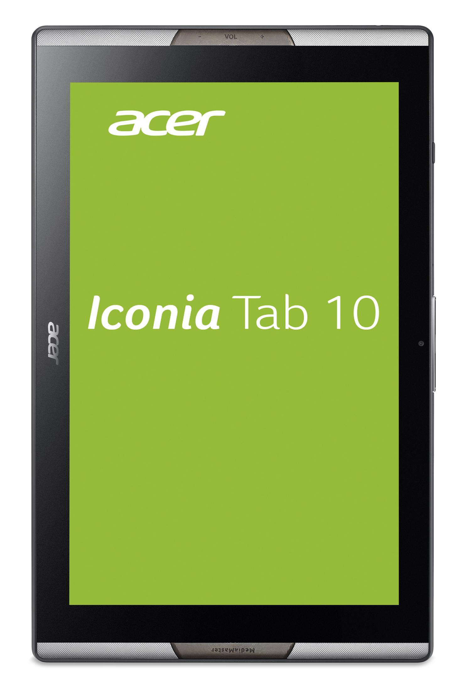 Ein Acer Iconia Tab 10 Tablet mit einem grünen Bildschirm und dem Acer-Logo.