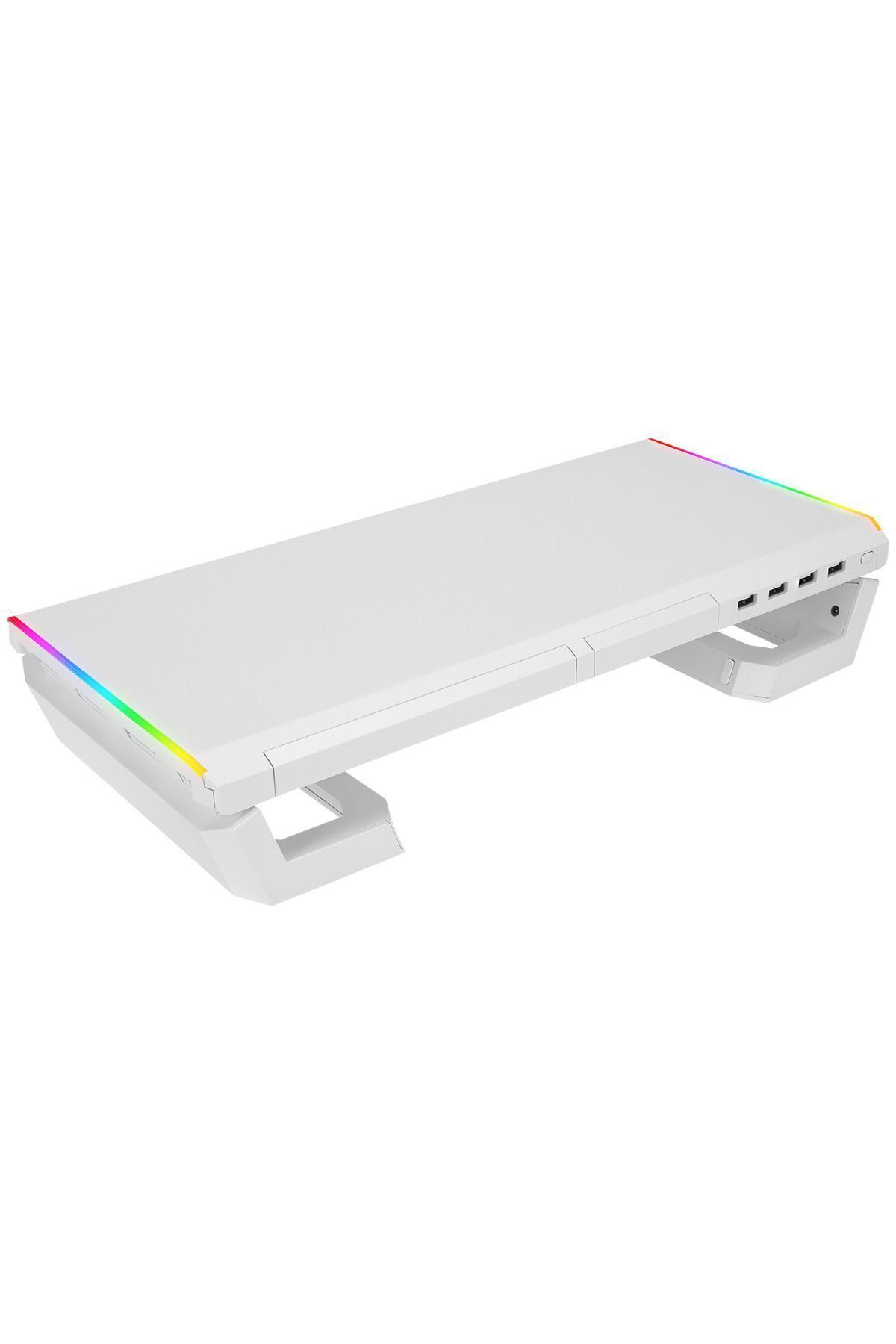 RGB aydınlatmalı ve USB portlu beyaz monitör standı.