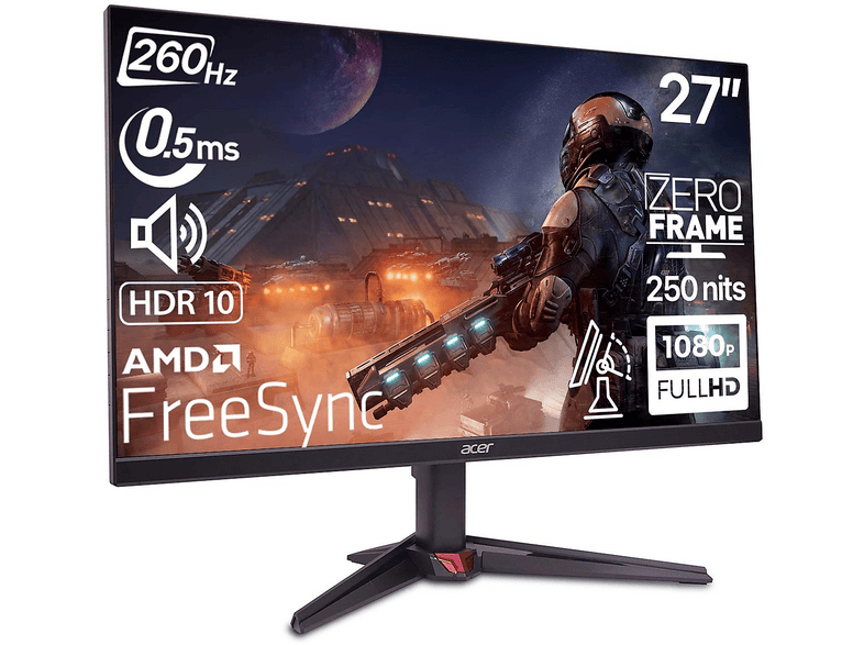 ACER Nitro VG270W5BMIIPX 260 Hz ZeroFrame VA MM AMD FreeSync HDR10 SRGB 27 inç Full-HD 0,5 ms Gaming Monitör Siyah
