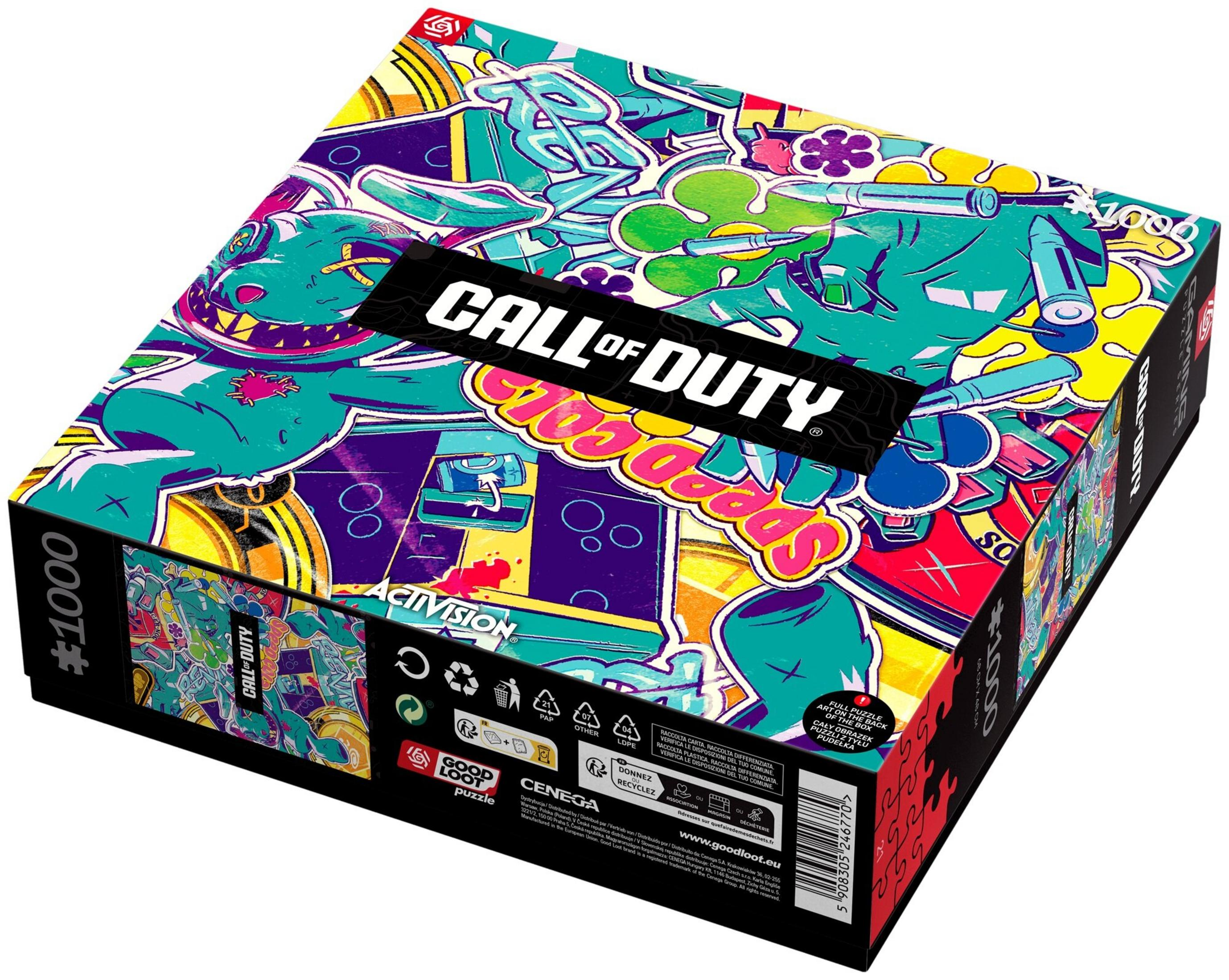 Call of Duty 1000-Teile-Puzzle-Box mit lebendigem, graffitiartigem Design und einem Dino-Motiv.