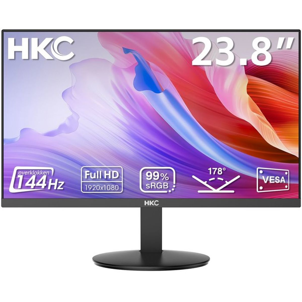 Monitor HKC da 23,8 pollici con Full HD, 144Hz, 99% sRGB e VESA.