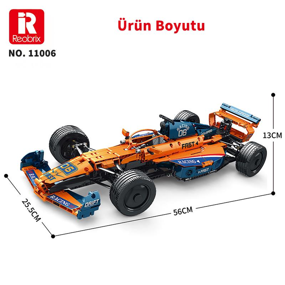 06 numaralı turuncu yarış arabası, boyutları 56x25,5x13cm.