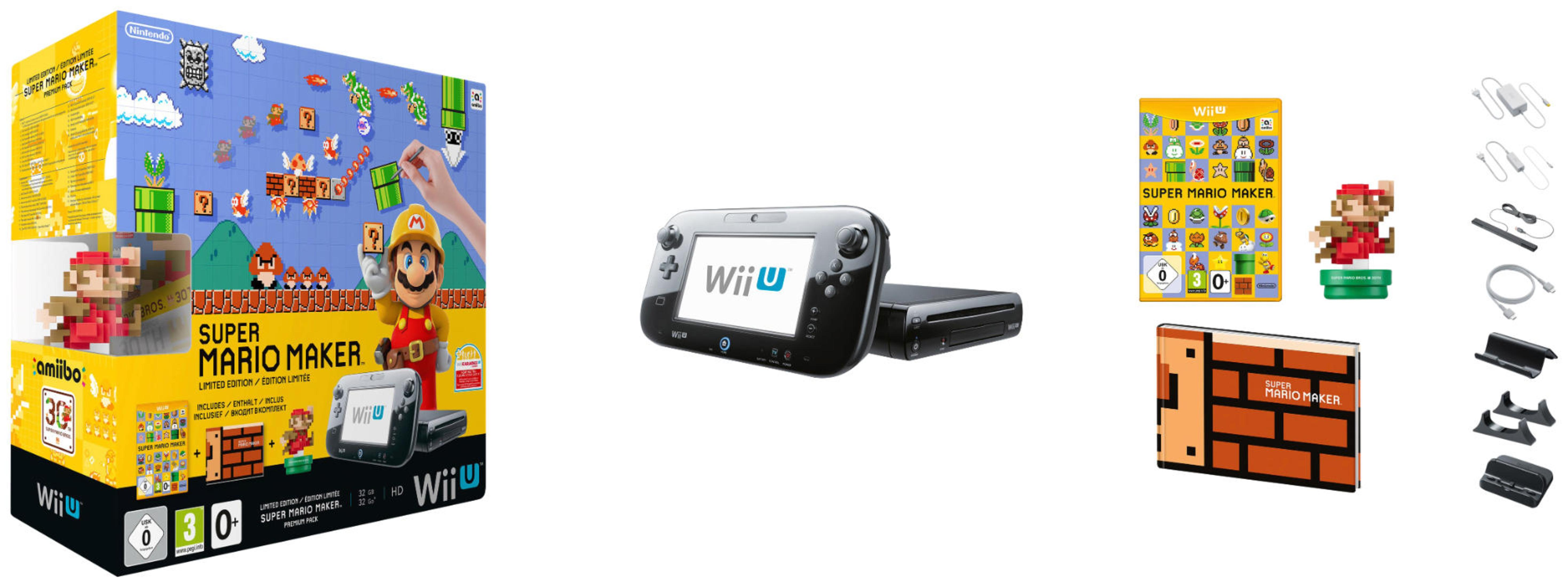 Super Mario Maker Wii U Bundle mit Amiibo, Spiel und Zubehör.