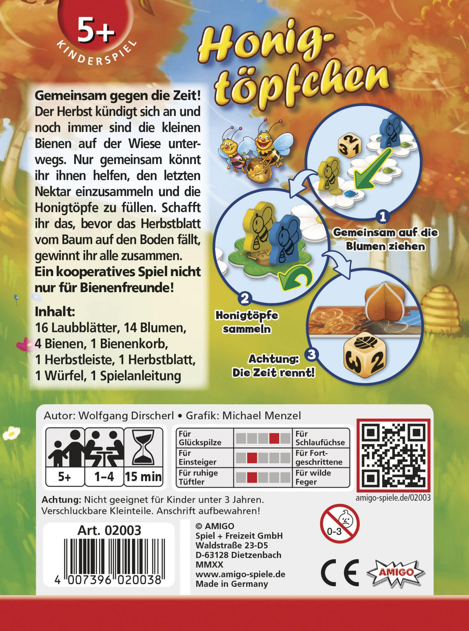 Brettspiel "Honigtöpfchen" für Kinder ab 5 Jahren. Bienen sammeln Nektar.