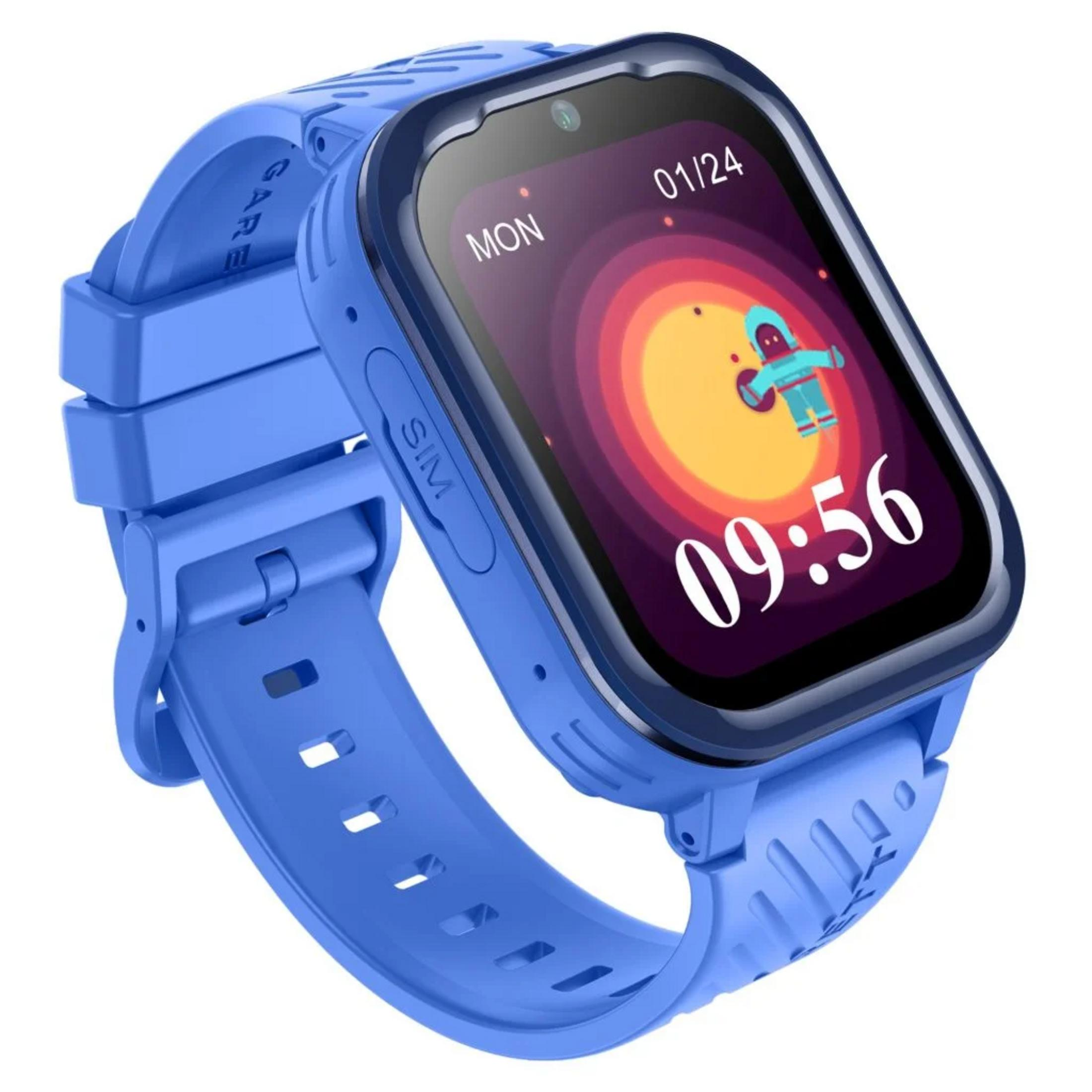 Orologio intelligente blu con grafica astronauta sullo schermo che mostra le 09:56.