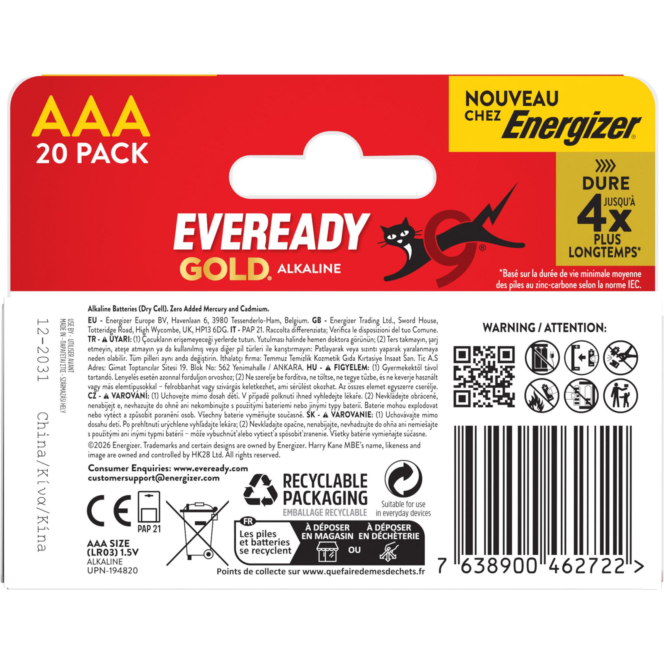 BATTERIA ENERGIZER E304402302, primaria AAA alcalina, 1,5 V, , PER Telecomandi