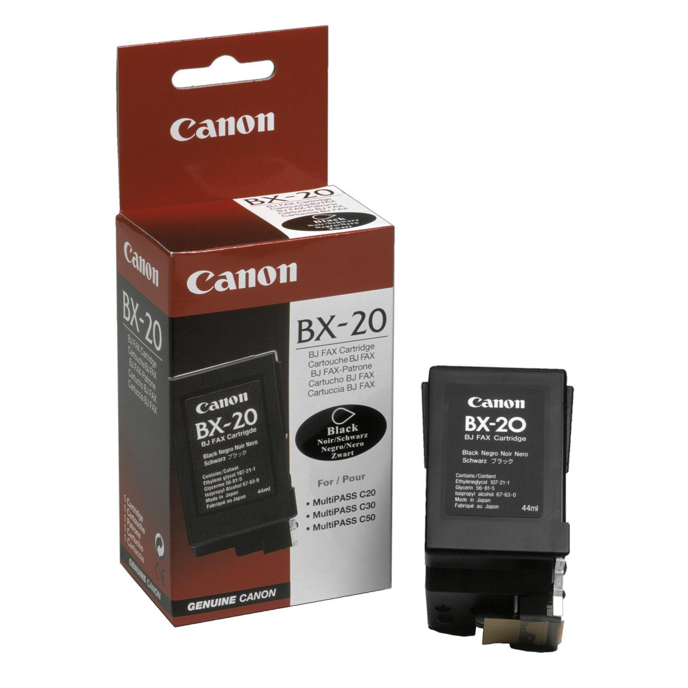Cartuccia d'inchiostro nero Canon BX-20 per fax, con testo.