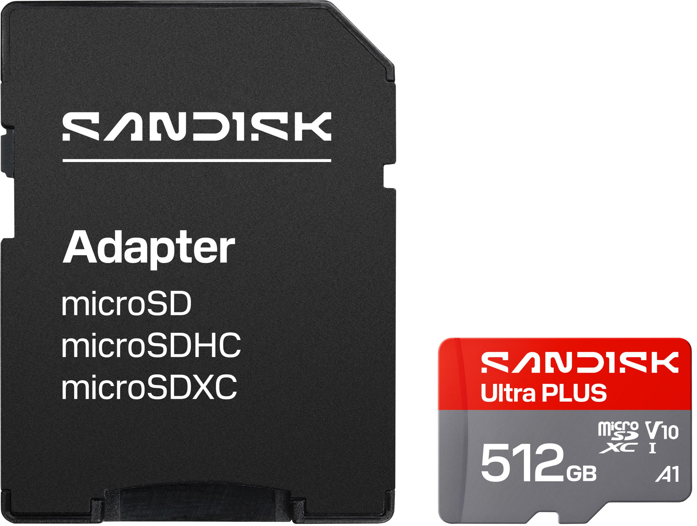 Adattatore Sandisk e una scheda microSD da 512 GB.