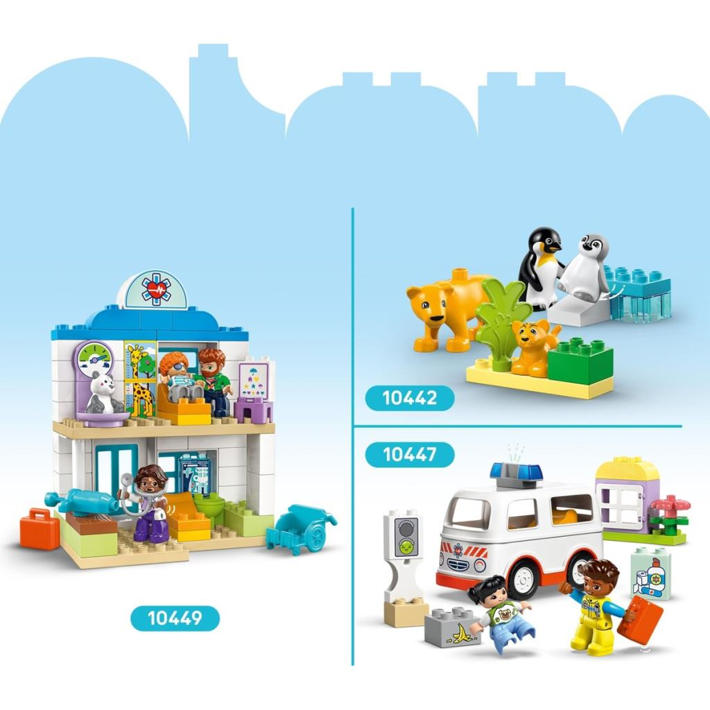 LEGO Duplo Setler: Veteriner kliniği, Penguenli aslan ailesi, Figürlü ambulans.