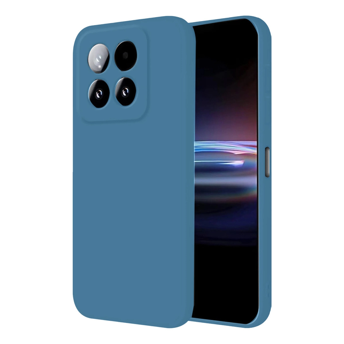 Arkada dört kamerası olan mavi telefon kılıfı, bir akıllı telefonu korur.