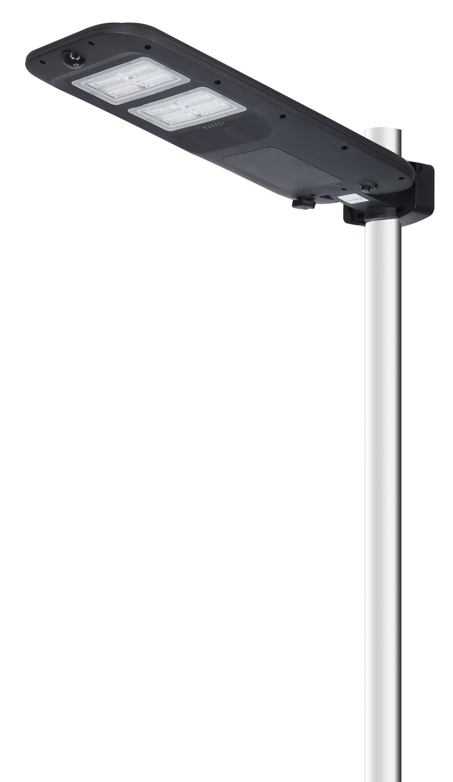 Una testa di lampada scura con LED su un palo argentato.