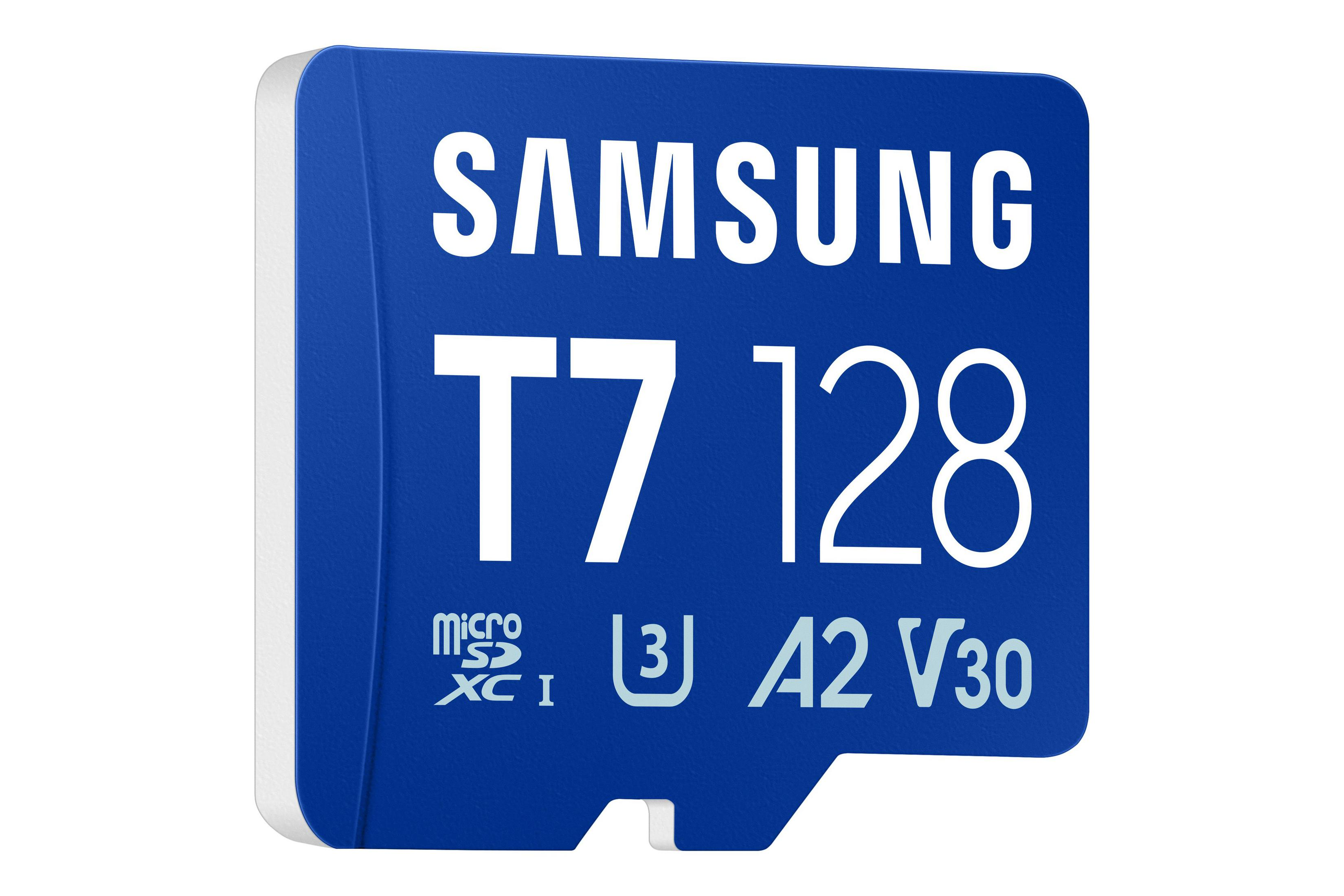 Samsung T7 128GB MicroSDXC Speicherkarte mit A2 V30 Klassifizierung.
