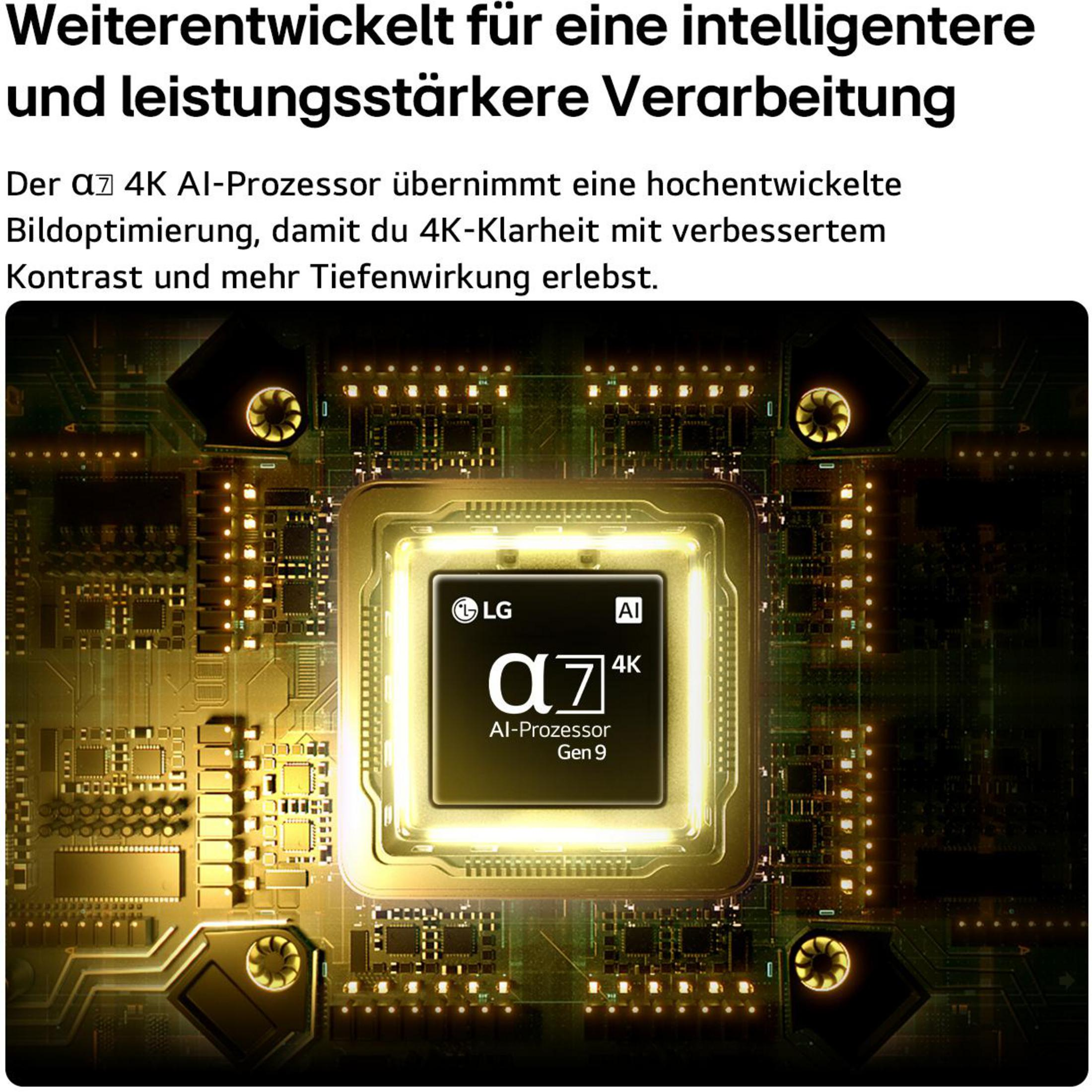 Un processore LG α7 4K AI su una scheda di circuito con accenti dorati.