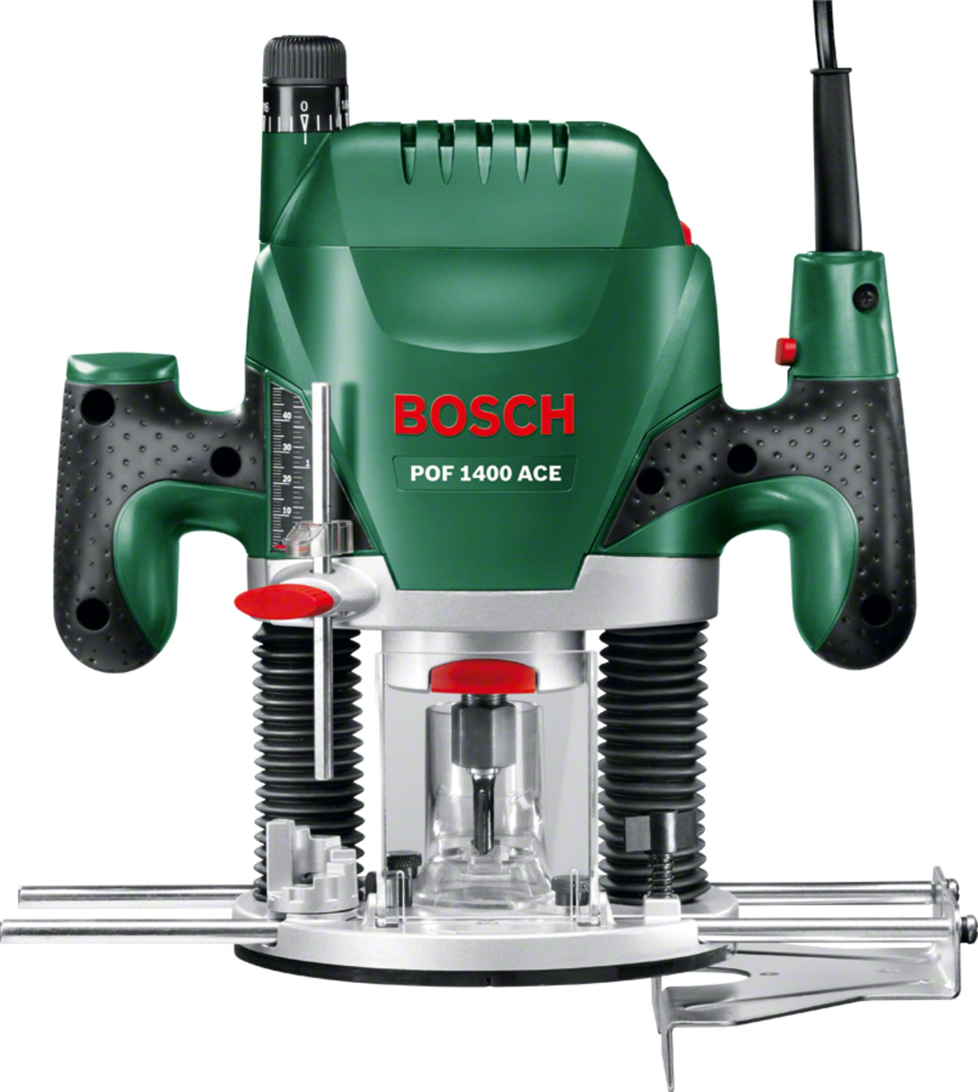 Fresatrice Bosch POF 1400 ACE verde con manici neri e componenti metallici.