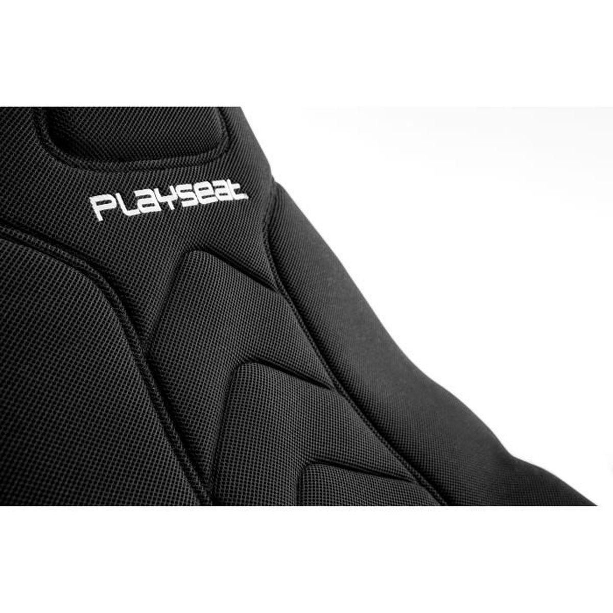 Black seat with white "PLAYSEAT" logo and quilted padding.